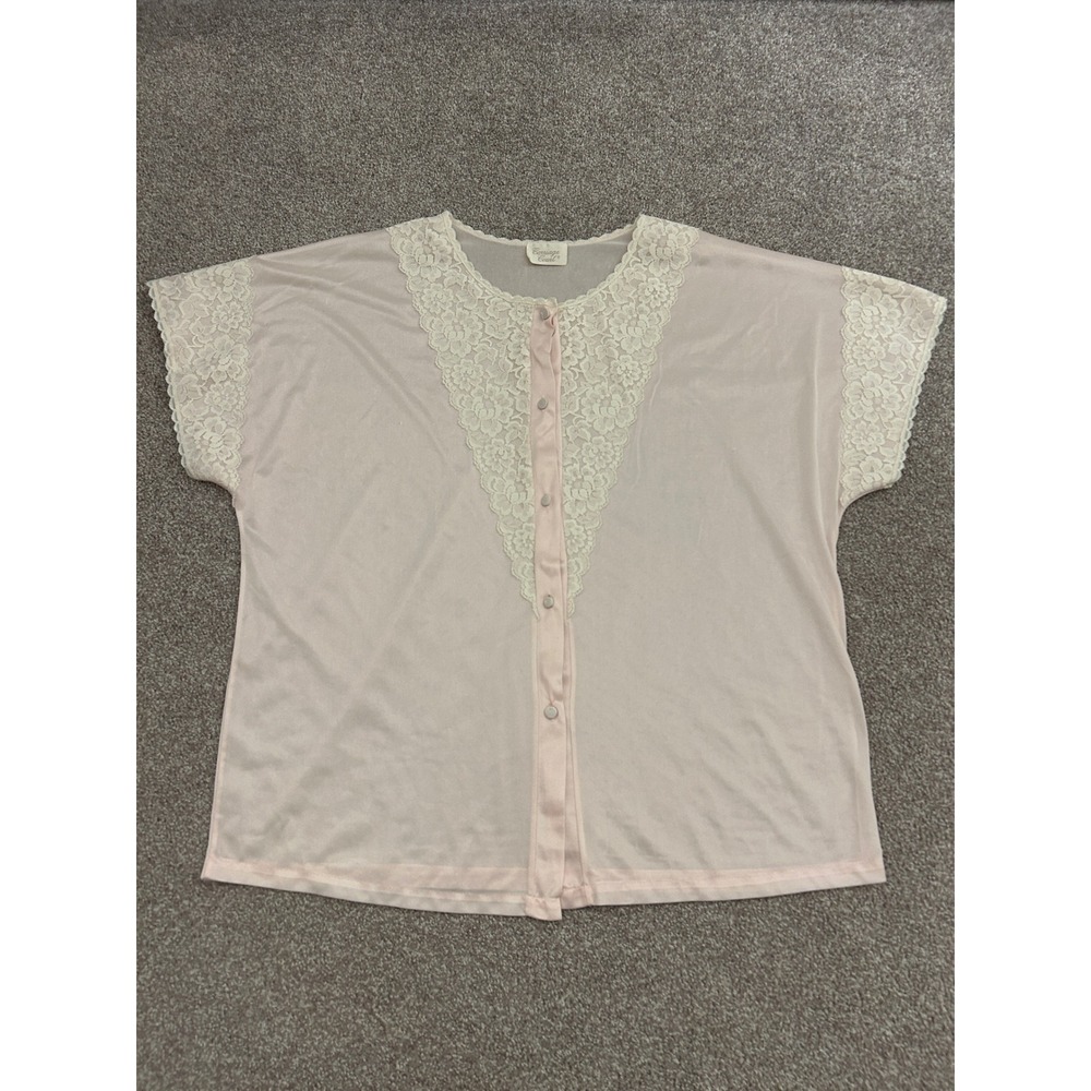 Carriage Court Pajama Top Womens XL Pink Excellent Lace Trim Button Vintage